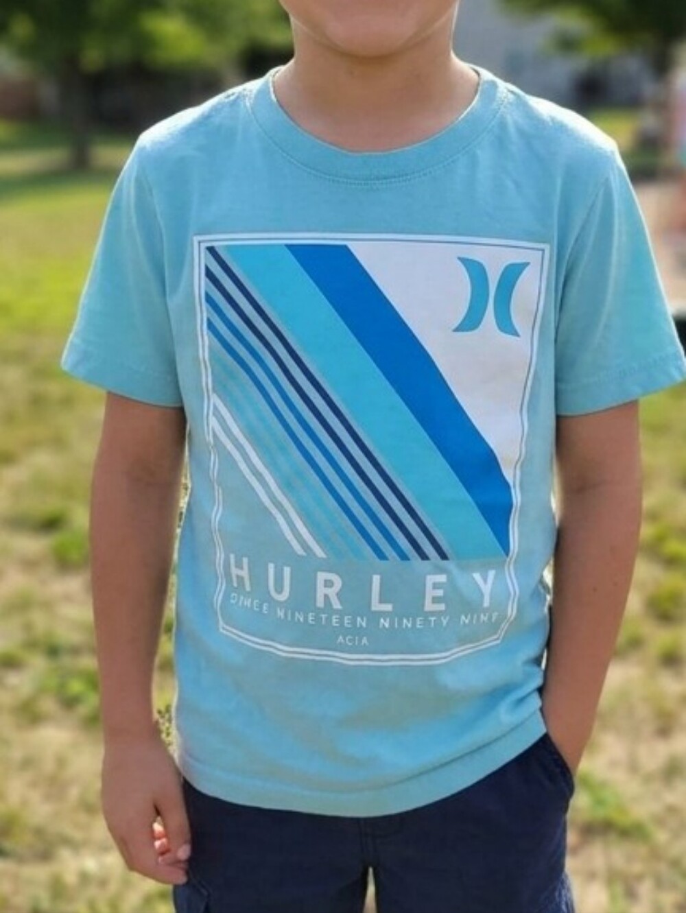 Hurley Light Blue Graphic Boys' Tee with Blue Accents